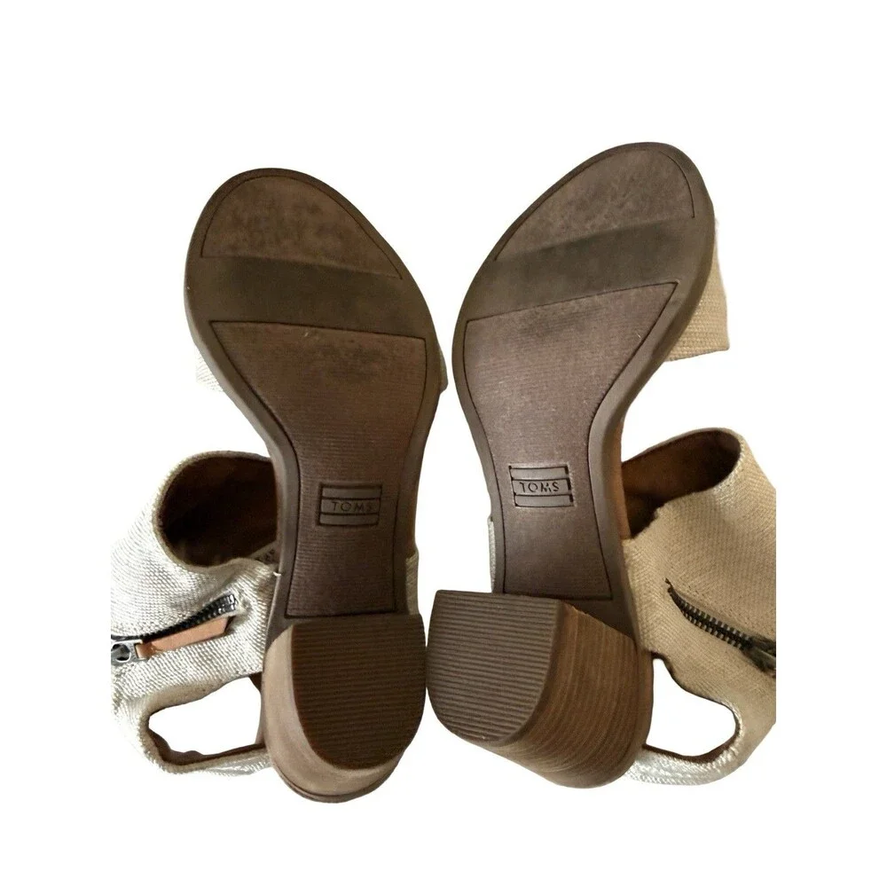 TOMS Majorca Cutout Block Heel Sandals Women’s Natural Beige  SZ 7.5